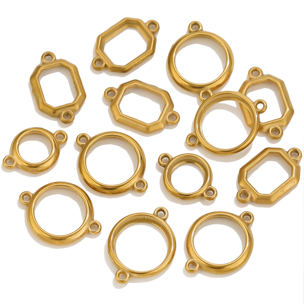 10個入り ステンレス製 中空ダブルホール サークルチャーム - Bezels Set Pendant のレビューと価格