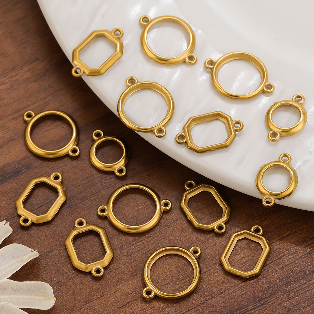 10個入り ステンレス製 中空ダブルホール サークルチャーム - Bezels Set Pendant のレビューと価格